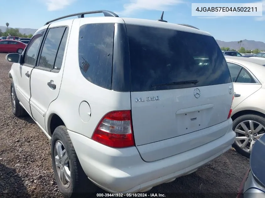 2004 Mercedes-Benz Ml 350 4Matic VIN: 4JGAB57E04A502211 Lot: 39441932