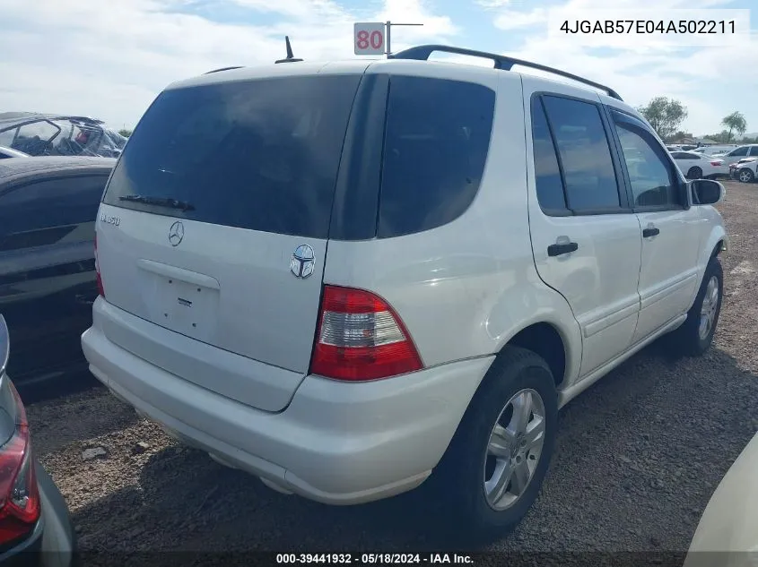 2004 Mercedes-Benz Ml 350 4Matic VIN: 4JGAB57E04A502211 Lot: 39441932