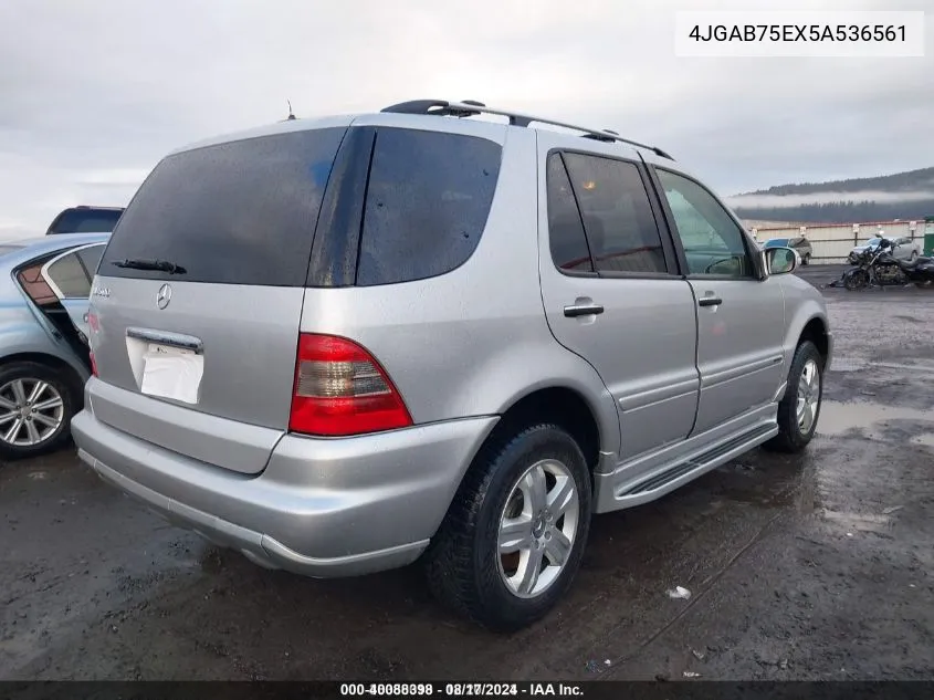 2005 Mercedes-Benz Ml 500 4Matic VIN: 4JGAB75EX5A536561 Lot: 40088398