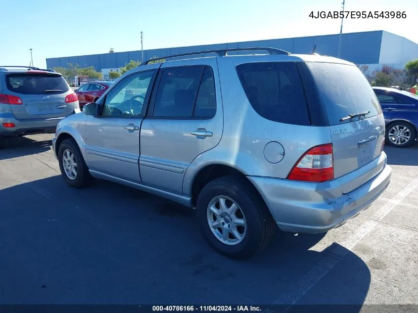 2005 Mercedes-Benz Ml 350 4Matic VIN: 4JGAB57E95A543986 Lot: 40786166