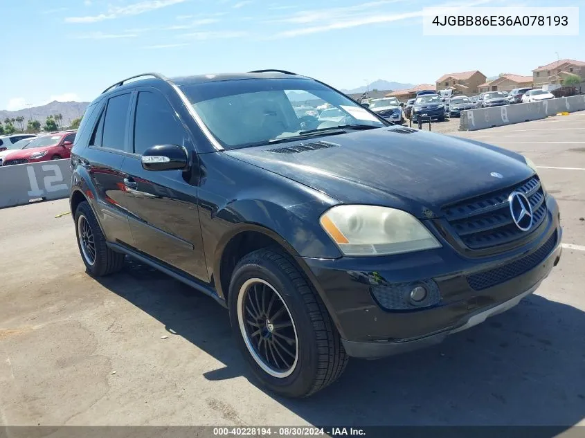 2006 Mercedes-Benz Ml 350 4Matic VIN: 4JGBB86E36A078193 Lot: 40228194