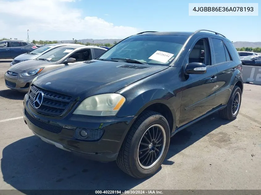 2006 Mercedes-Benz Ml 350 4Matic VIN: 4JGBB86E36A078193 Lot: 40228194