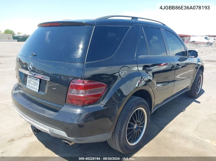 2006 Mercedes-Benz Ml 350 4Matic VIN: 4JGBB86E36A078193 Lot: 40228194