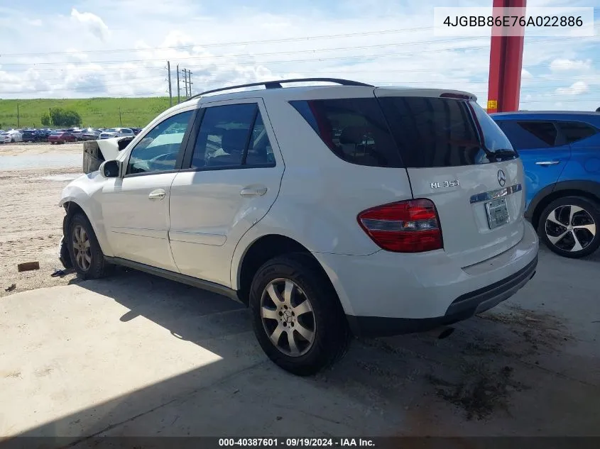 2006 Mercedes-Benz Ml 350 4Matic VIN: 4JGBB86E76A022886 Lot: 40387601