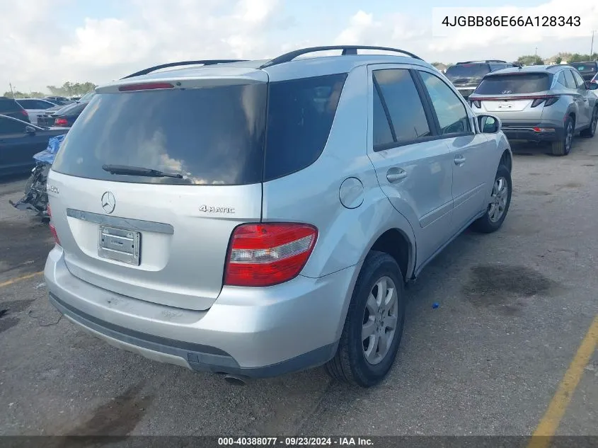 2006 Mercedes-Benz Ml 350 4Matic VIN: 4JGBB86E66A128343 Lot: 40388077