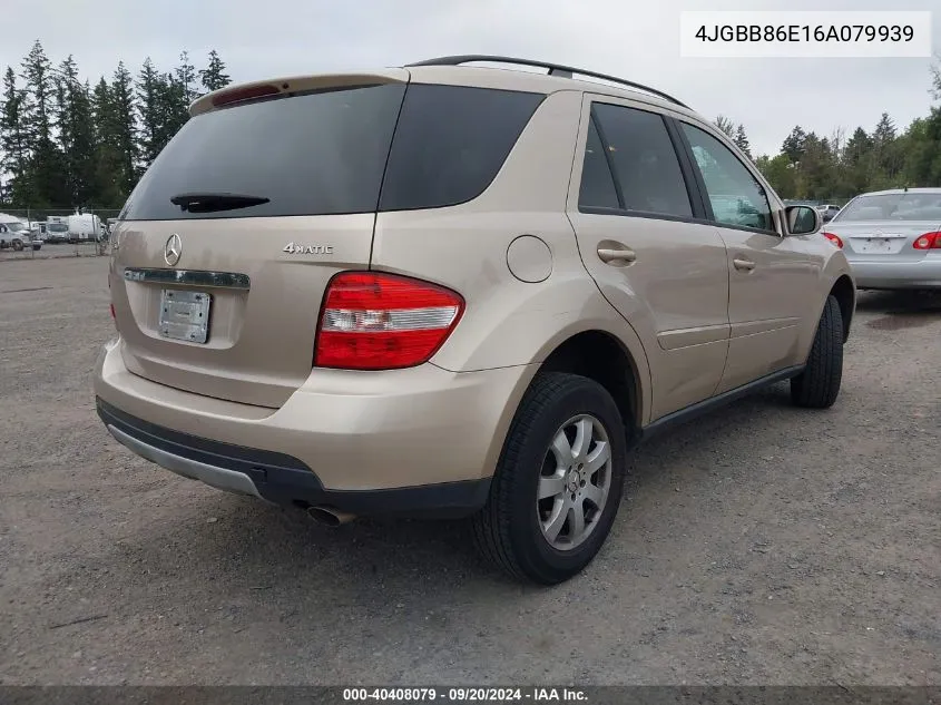 2006 Mercedes-Benz Ml 350 4Matic VIN: 4JGBB86E16A079939 Lot: 40408079