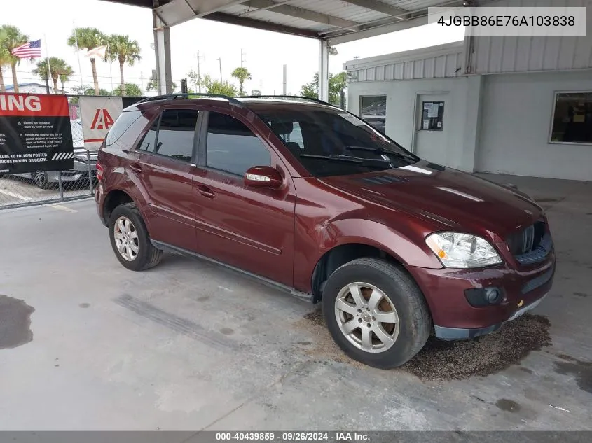 2006 Mercedes-Benz Ml 350 4Matic VIN: 4JGBB86E76A103838 Lot: 40439859