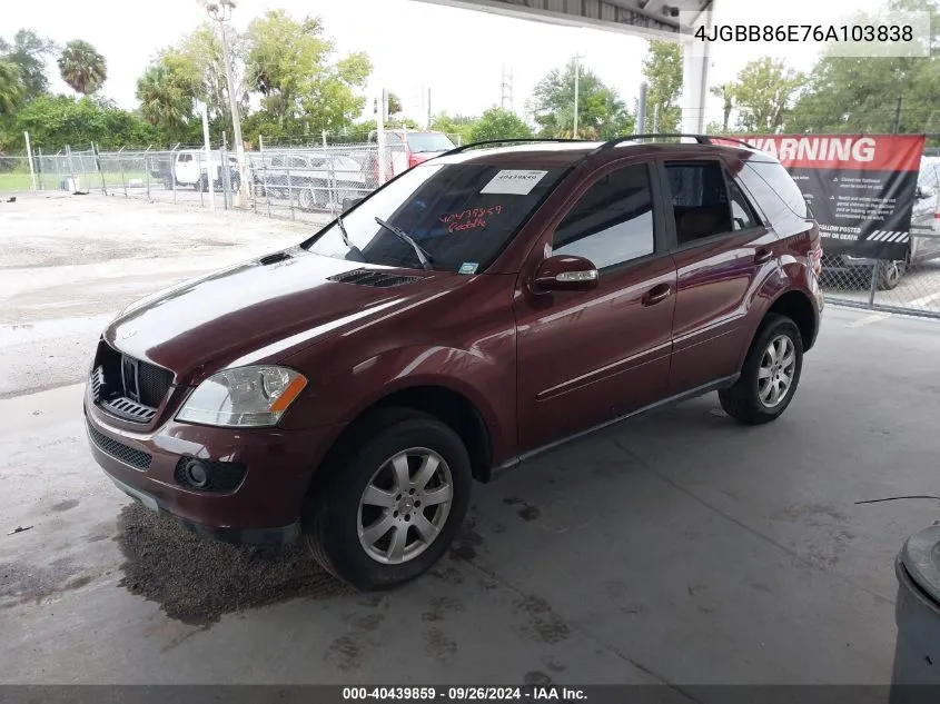 2006 Mercedes-Benz Ml 350 4Matic VIN: 4JGBB86E76A103838 Lot: 40439859