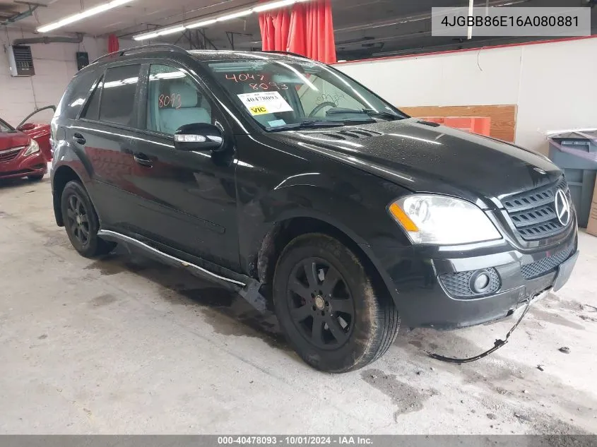 2006 Mercedes-Benz Ml 350 4Matic VIN: 4JGBB86E16A080881 Lot: 40478093