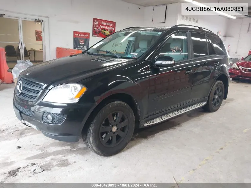 2006 Mercedes-Benz Ml 350 4Matic VIN: 4JGBB86E16A080881 Lot: 40478093