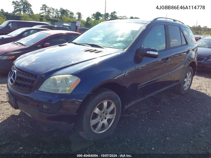 2006 Mercedes-Benz Ml 350 4Matic VIN: 4JGBB86E46A114778 Lot: 40484054