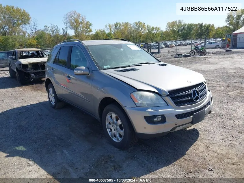 2006 Mercedes-Benz Ml 350 350 VIN: 4JGBB86E66A117522 Lot: 40537505