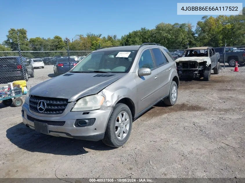 2006 Mercedes-Benz Ml 350 350 VIN: 4JGBB86E66A117522 Lot: 40537505