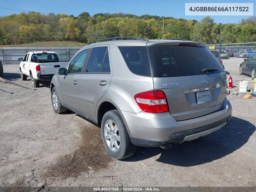 2006 Mercedes-Benz Ml 350 350 VIN: 4JGBB86E66A117522 Lot: 40537505