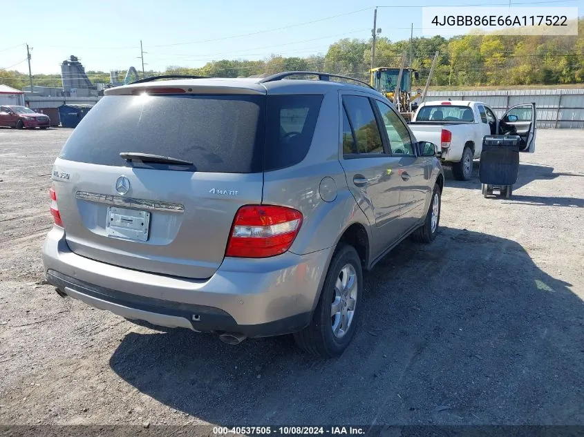 2006 Mercedes-Benz Ml 350 350 VIN: 4JGBB86E66A117522 Lot: 40537505