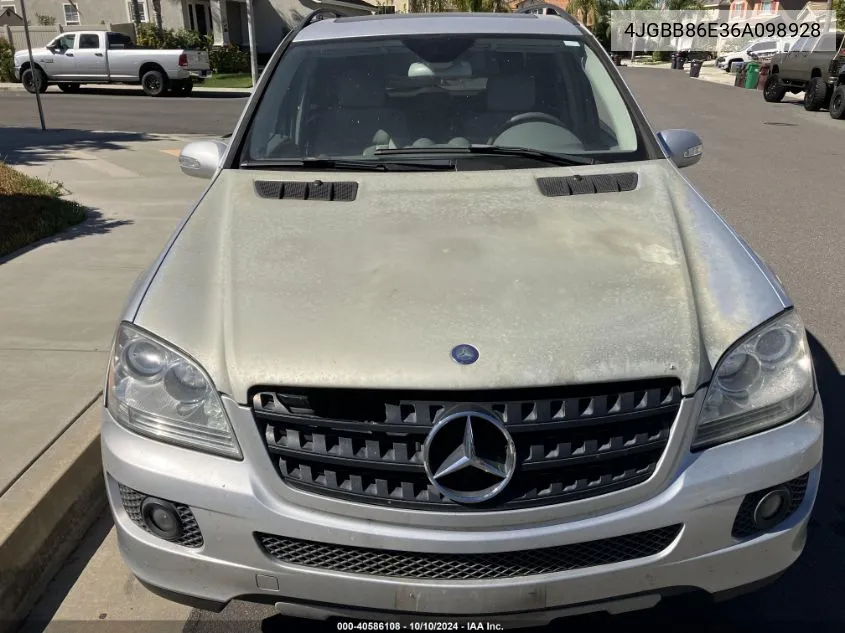 2006 Mercedes-Benz Ml 350 4Matic VIN: 4JGBB86E36A098928 Lot: 40586108