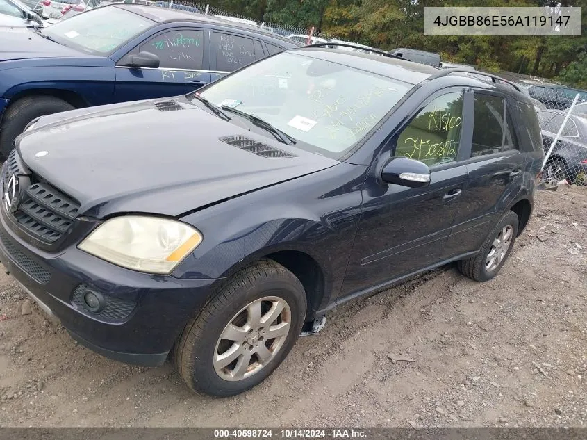 2006 Mercedes-Benz Ml 350 4Matic VIN: 4JGBB86E56A119147 Lot: 40598724