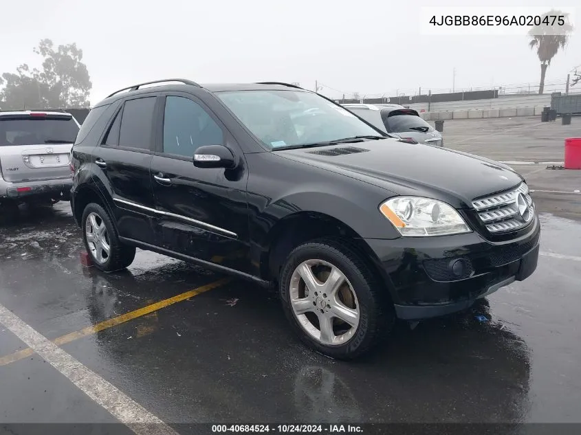 2006 Mercedes-Benz Ml 350 4Matic VIN: 4JGBB86E96A020475 Lot: 40684524