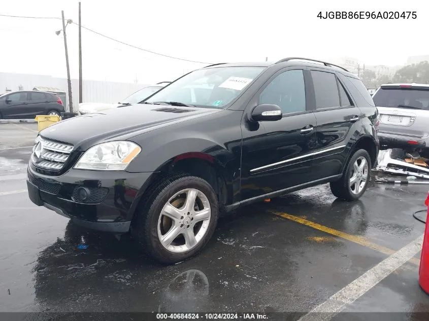 2006 Mercedes-Benz Ml 350 4Matic VIN: 4JGBB86E96A020475 Lot: 40684524