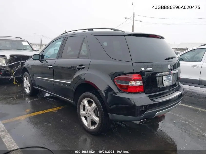 2006 Mercedes-Benz Ml 350 4Matic VIN: 4JGBB86E96A020475 Lot: 40684524