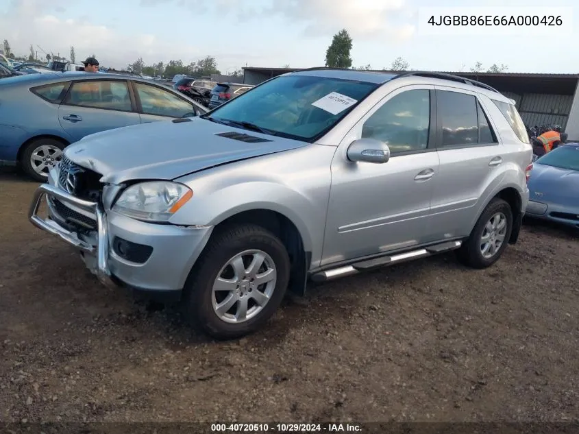 2006 Mercedes-Benz Ml 350 4Matic VIN: 4JGBB86E66A000426 Lot: 40720510