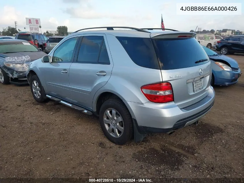 2006 Mercedes-Benz Ml 350 4Matic VIN: 4JGBB86E66A000426 Lot: 40720510