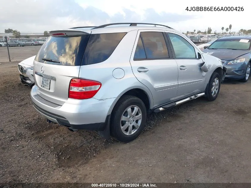 2006 Mercedes-Benz Ml 350 4Matic VIN: 4JGBB86E66A000426 Lot: 40720510