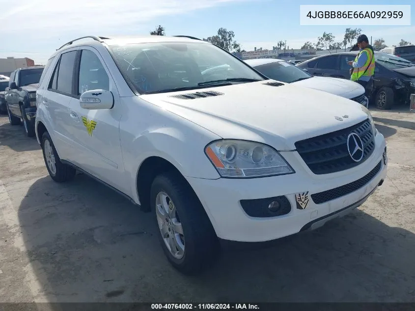 2006 Mercedes-Benz Ml 350 4Matic VIN: 4JGBB86E66A092959 Lot: 40764002