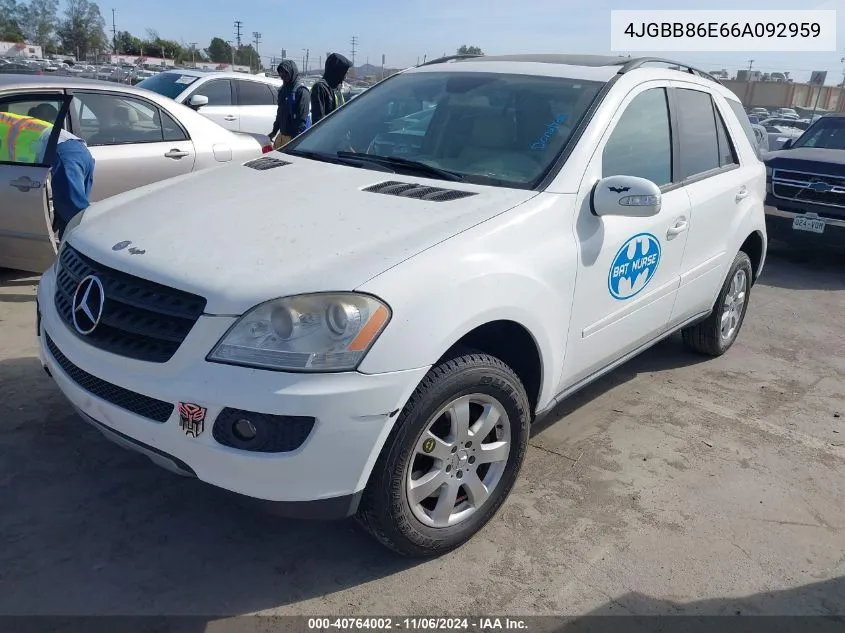 2006 Mercedes-Benz Ml 350 4Matic VIN: 4JGBB86E66A092959 Lot: 40764002