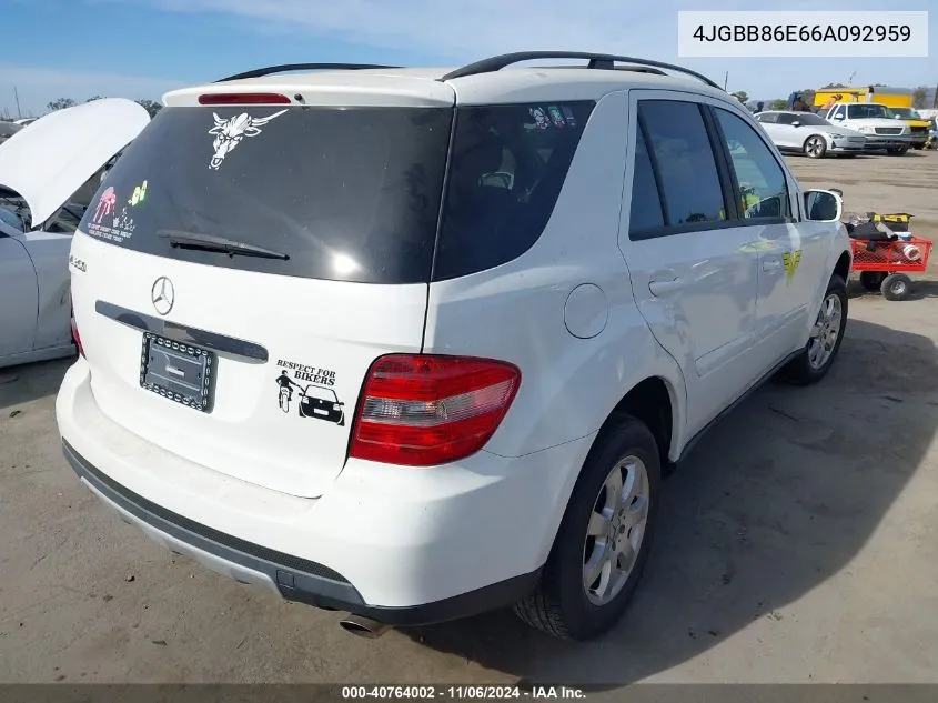 2006 Mercedes-Benz Ml 350 4Matic VIN: 4JGBB86E66A092959 Lot: 40764002