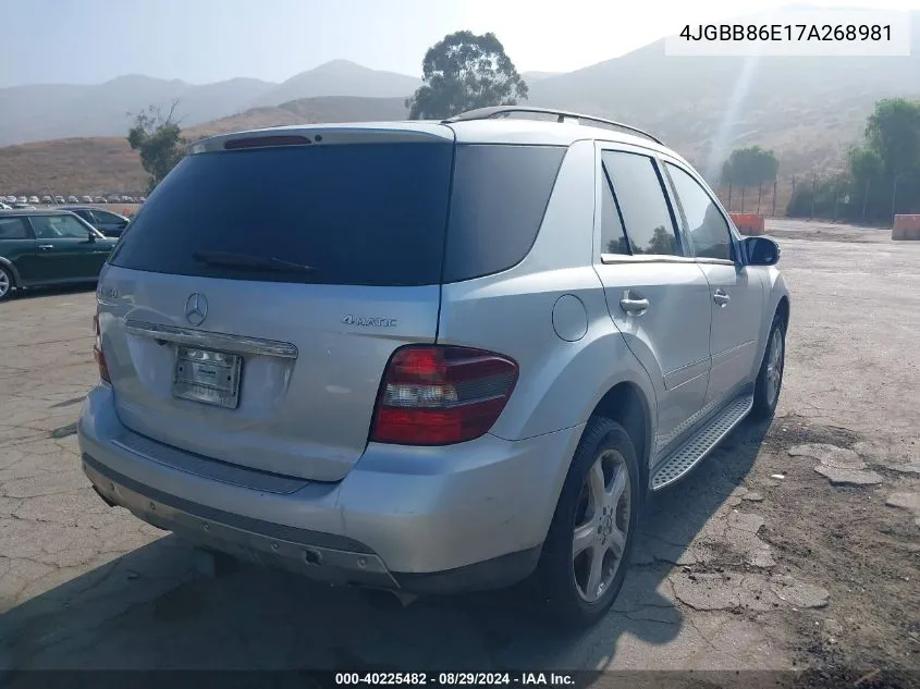 2007 Mercedes-Benz Ml 350 4Matic VIN: 4JGBB86E17A268981 Lot: 40225482