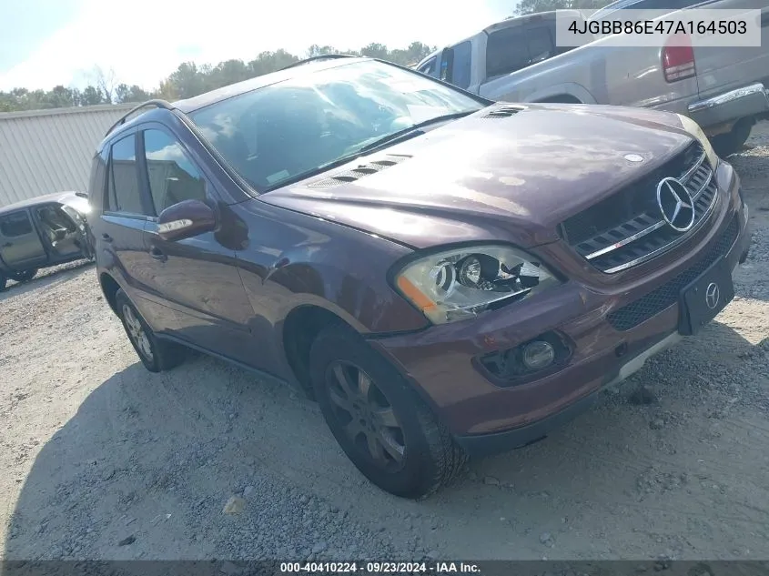 2007 Mercedes-Benz Ml 350 4Matic VIN: 4JGBB86E47A164503 Lot: 40410224