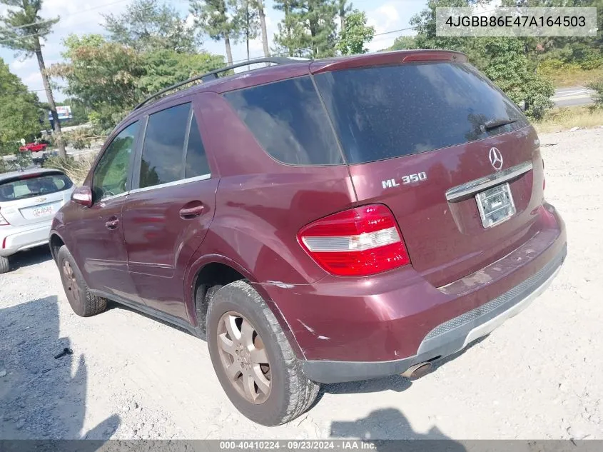 2007 Mercedes-Benz Ml 350 4Matic VIN: 4JGBB86E47A164503 Lot: 40410224