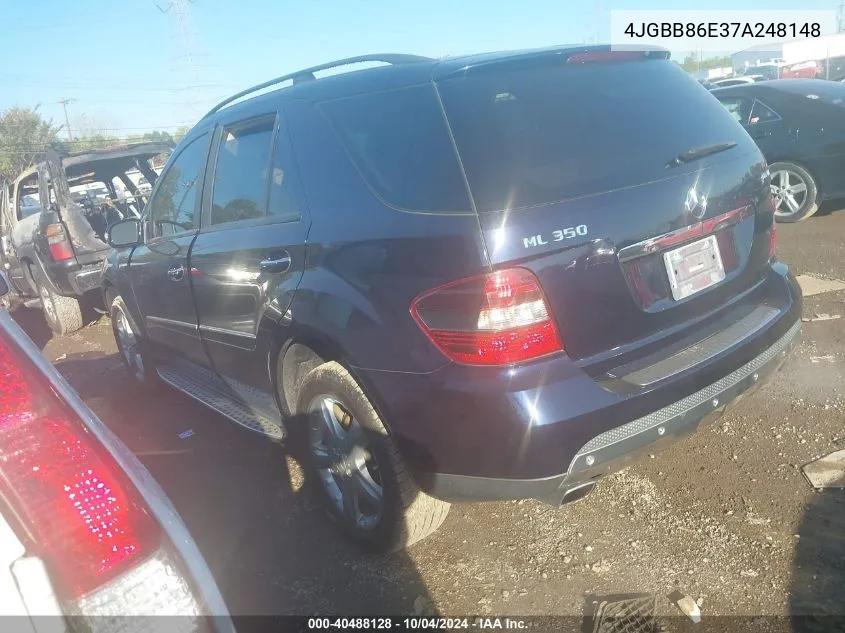 2007 Mercedes-Benz Ml 350 4Matic VIN: 4JGBB86E37A248148 Lot: 40488128