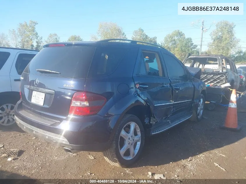 2007 Mercedes-Benz Ml 350 4Matic VIN: 4JGBB86E37A248148 Lot: 40488128