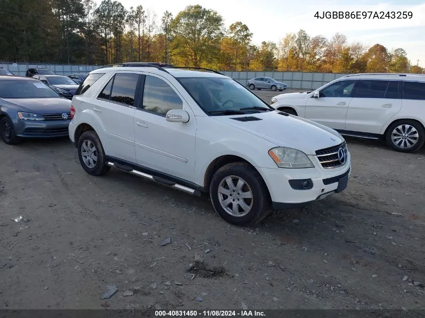 2007 Mercedes-Benz Ml 350 4Matic VIN: 4JGBB86E97A243259 Lot: 40831450