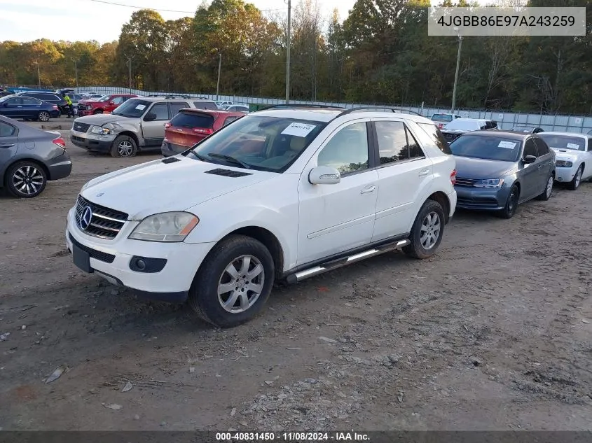 2007 Mercedes-Benz Ml 350 4Matic VIN: 4JGBB86E97A243259 Lot: 40831450