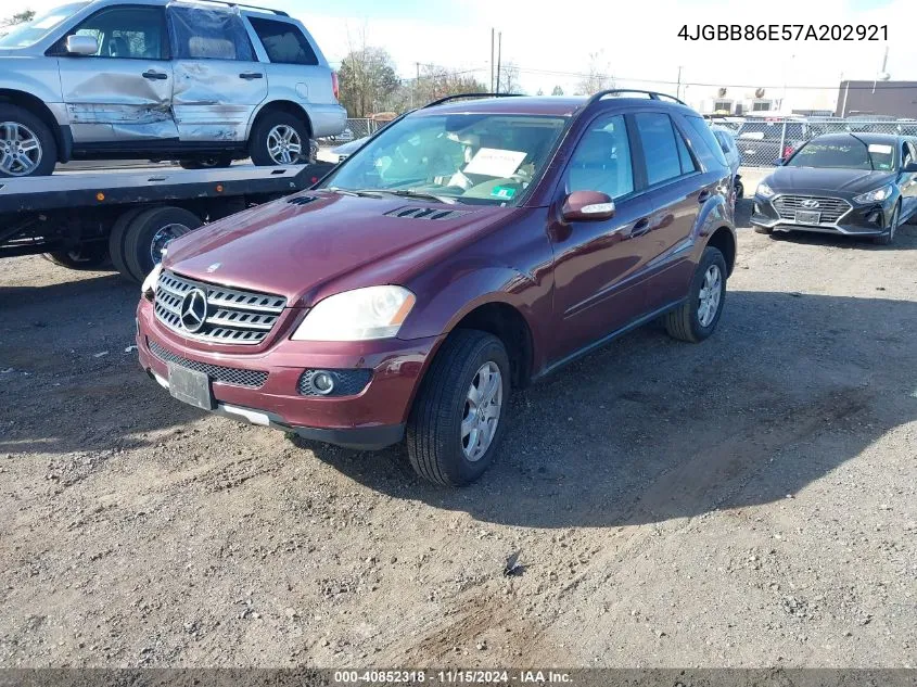 2007 Mercedes-Benz Ml 350 4Matic VIN: 4JGBB86E57A202921 Lot: 40852318