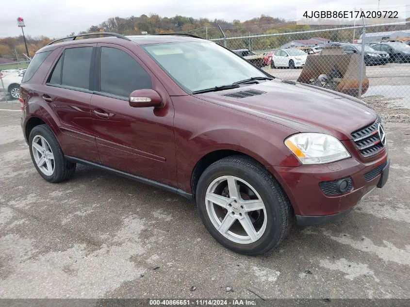 2007 Mercedes-Benz Ml 350 4Matic VIN: 4JGBB86E17A209722 Lot: 40866651