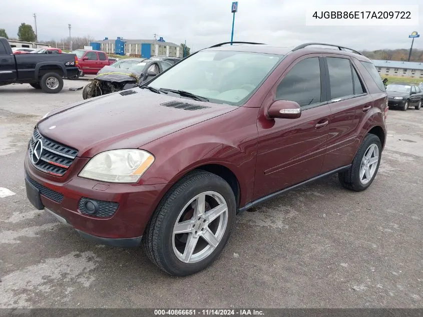 2007 Mercedes-Benz Ml 350 4Matic VIN: 4JGBB86E17A209722 Lot: 40866651