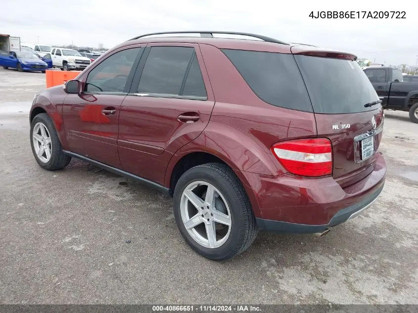 2007 Mercedes-Benz Ml 350 4Matic VIN: 4JGBB86E17A209722 Lot: 40866651