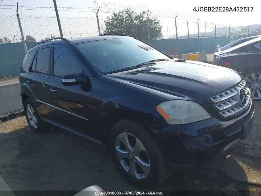 2008 Mercedes-Benz Ml 320 Cdi 4Matic VIN: 4JGBB22E28A432517 Lot: 39810083