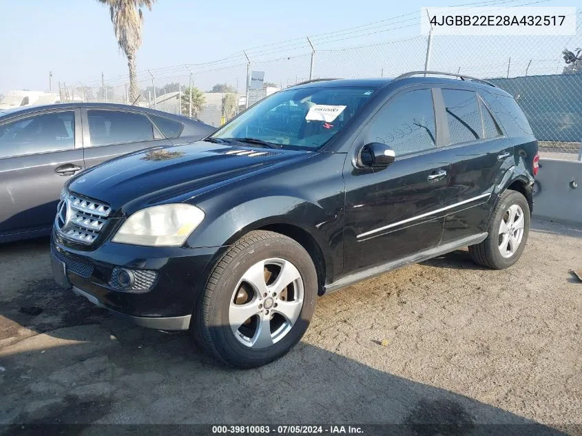 2008 Mercedes-Benz Ml 320 Cdi 4Matic VIN: 4JGBB22E28A432517 Lot: 39810083