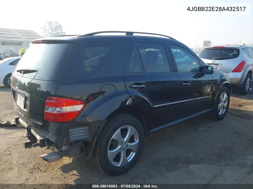 2008 Mercedes-Benz Ml 320 Cdi 4Matic VIN: 4JGBB22E28A432517 Lot: 39810083