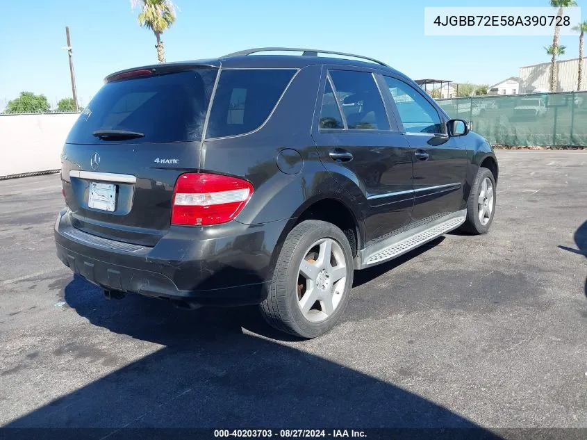 2008 Mercedes-Benz Ml 550 4Matic VIN: 4JGBB72E58A390728 Lot: 40203703