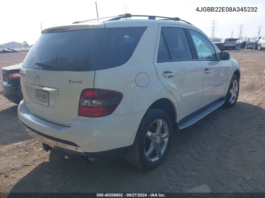 2008 Mercedes-Benz Ml 320 Cdi 4Matic VIN: 4JGBB22E08A345232 Lot: 40206602