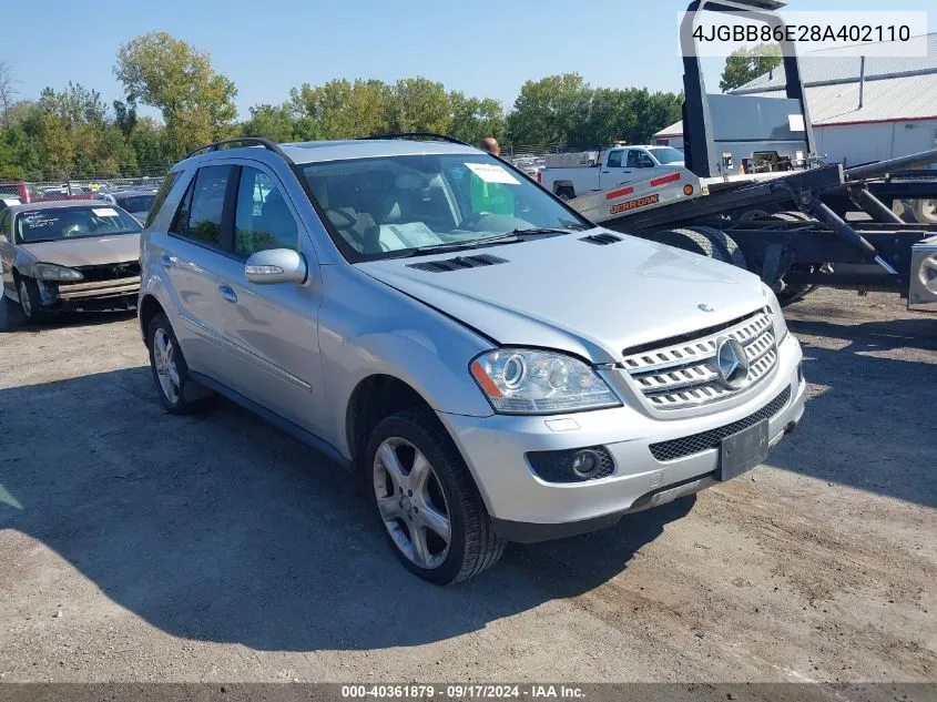 2008 Mercedes-Benz Ml 350 4Matic VIN: 4JGBB86E28A402110 Lot: 40361879