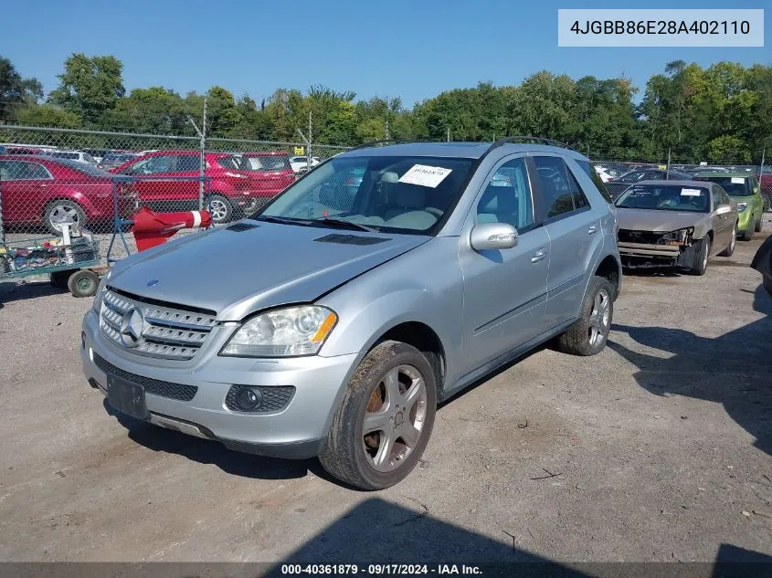 2008 Mercedes-Benz Ml 350 4Matic VIN: 4JGBB86E28A402110 Lot: 40361879