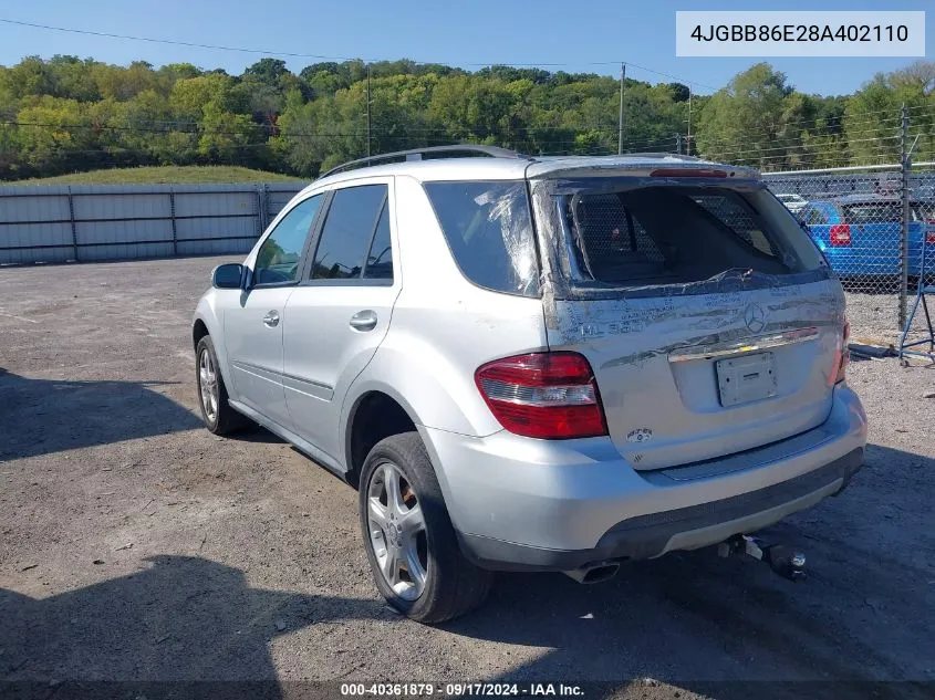 2008 Mercedes-Benz Ml 350 4Matic VIN: 4JGBB86E28A402110 Lot: 40361879