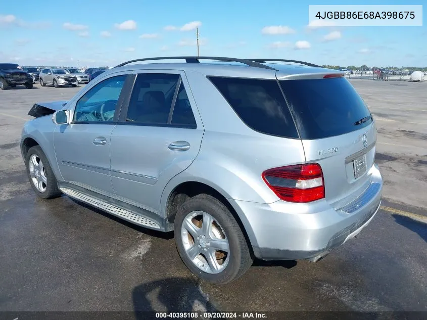 2008 Mercedes-Benz Ml 350 4Matic VIN: 4JGBB86E68A398675 Lot: 40395108